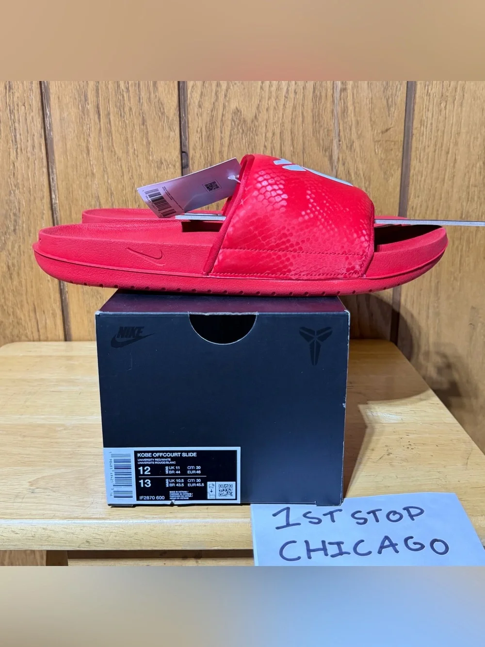 Nike Kobe Offcourt Slide Sandals Red White Logo Comfort IF2870-600 Mens 12 NEW
